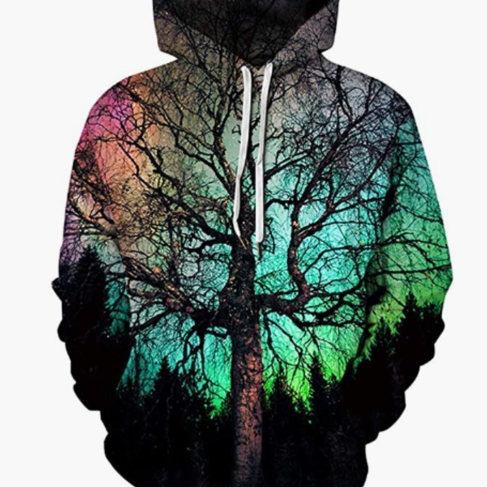 3D Novelty Hoodie Graphic Print Colorful Tree Pullover Sweatshirt - Picture 1 of 6